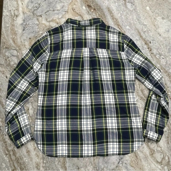 Marine Layer The Dahlia Plaid Shirt Green Navy White Yellow Smal - Picture 11 of 12